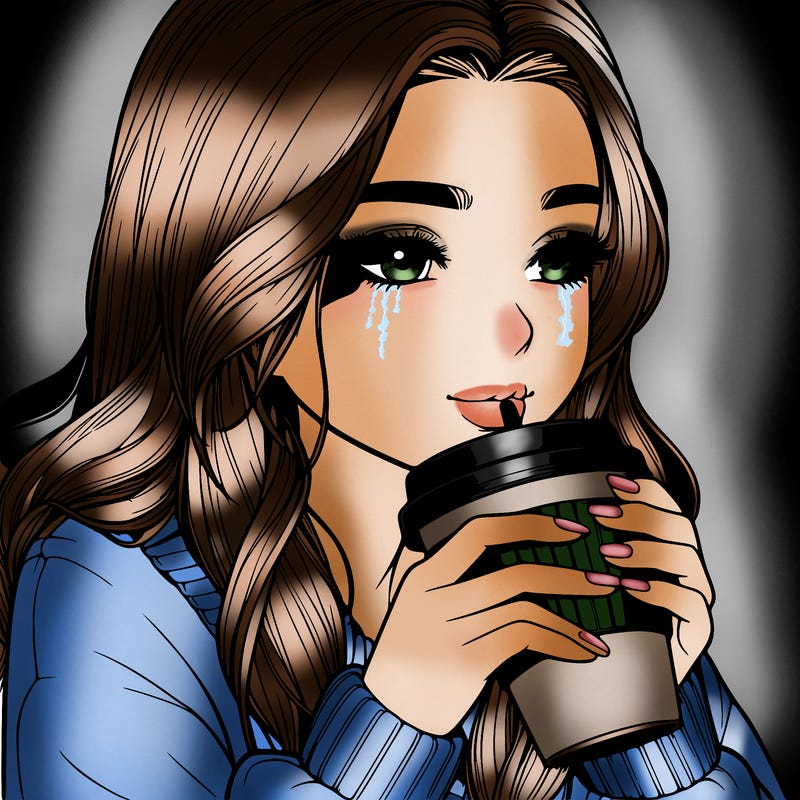 realistic girl drinking coffee