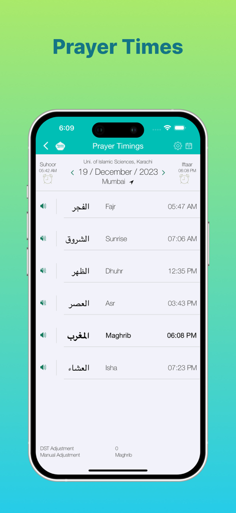 Islam Pro: Quran Prayer Qibla - Islam Pro app interface showing daily Islamic prayer times for Fajr Sunrise Dhuhr Asr Maghrib and Isha