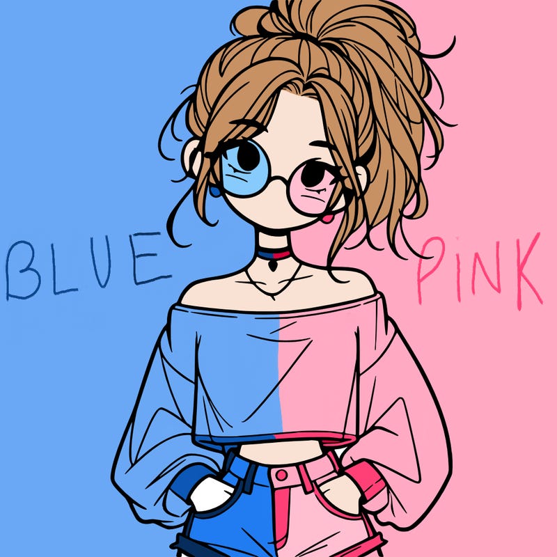 girl with a messy ponytail glasses a baggy crop top and jean shorts