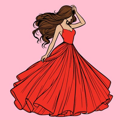 realistic woman with dress flowing in the wind