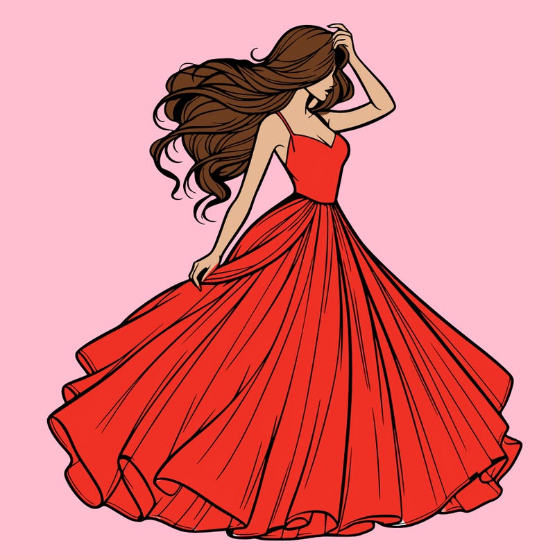 realistic woman with dress flowing in the wind