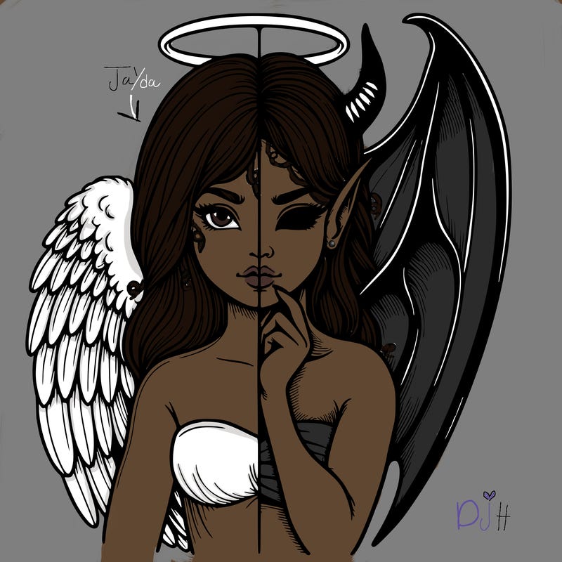 realistic angel half demon