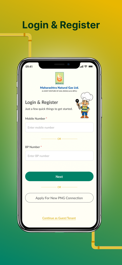 Login and registration page for My MNGL mobile application