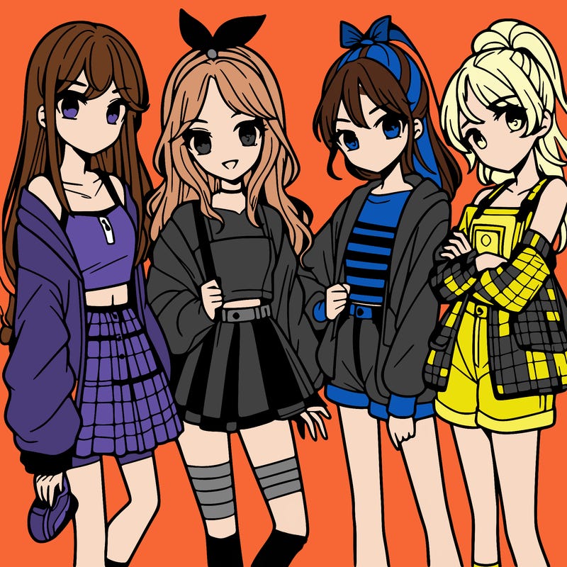 teen manga girls group of 4