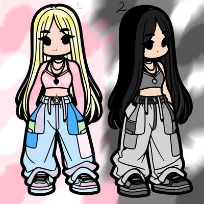 girl in baggy pants crop top and long hair