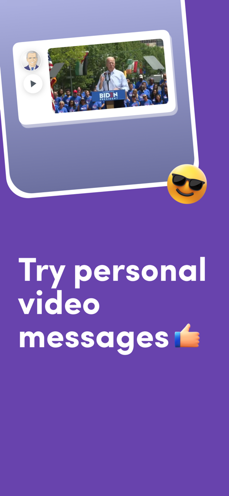 Promotional screen for Parodist app showing a celebrity video message template for personalized pranks.