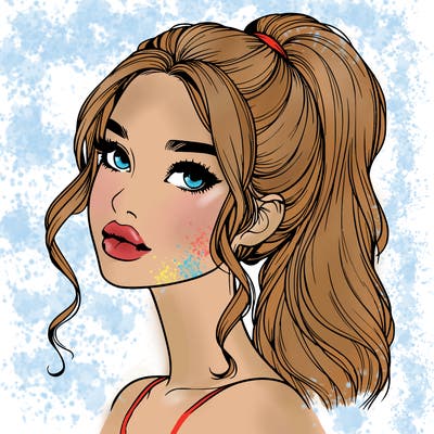 realistic girl with a ponytail on her hair and lips