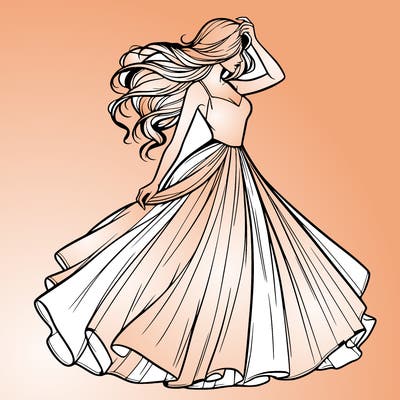 realistic woman with dress flowing in the wind