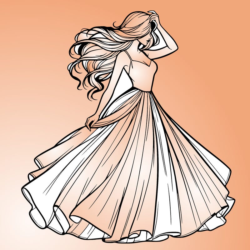 realistic woman with dress flowing in the wind