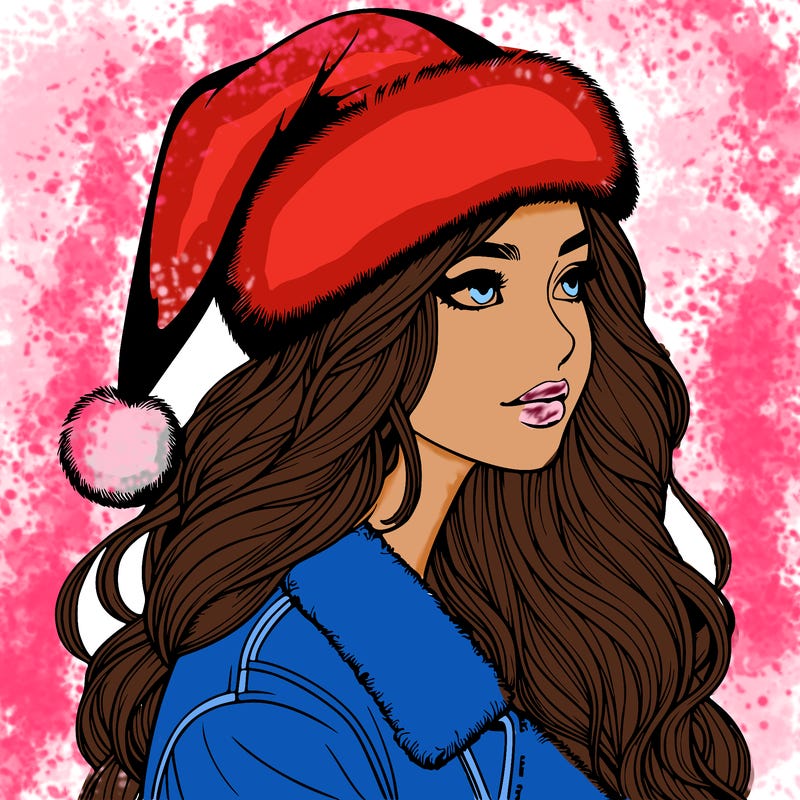 realistic girl in santa hat