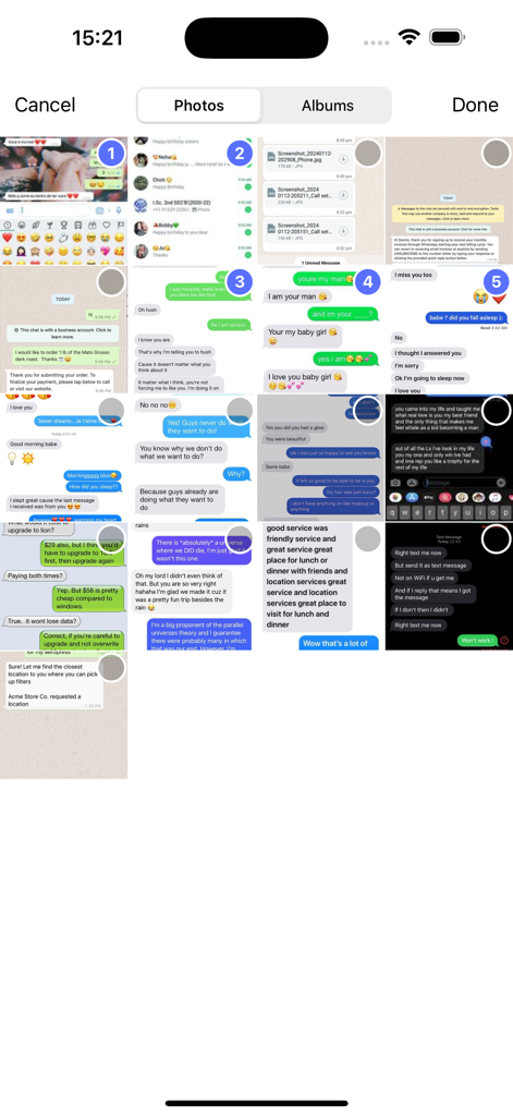 Interface to select chat screenshots for backup and PDF conversion
