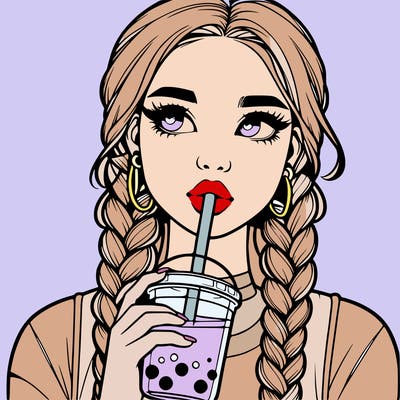 realistic girl with braided hair drinking boba