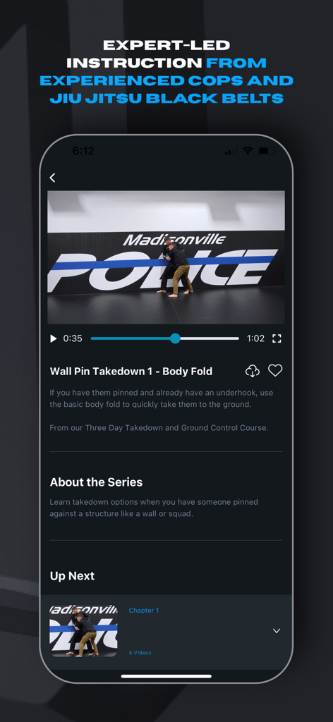 Jiu Jitsu Five O - Tutorial en video de derribo con inmovilización a la pared en la aplicación de entrenamiento Jiu Jitsu Five O