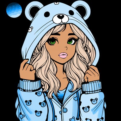 realistic girl in a animal pjs hoodie