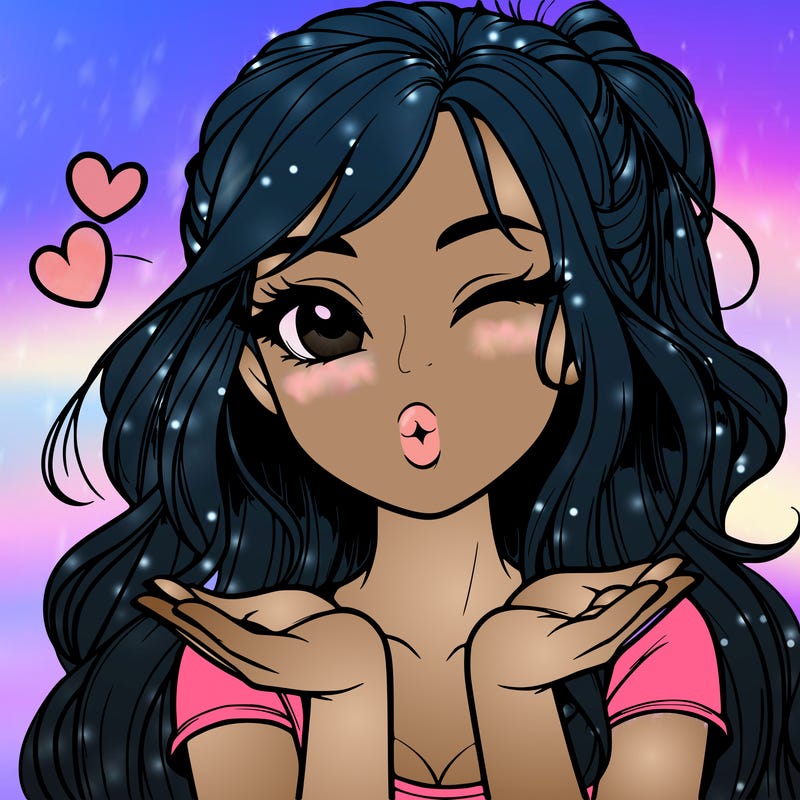 realistic girl winking and blowing a kiss while making heart hands