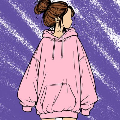 realistic girl with a oversized sweatshirt on and a bun