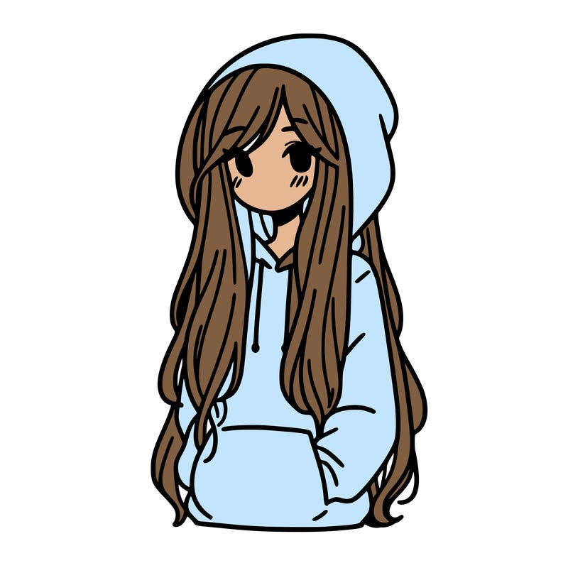 girl with long hair, wearing a hoodie