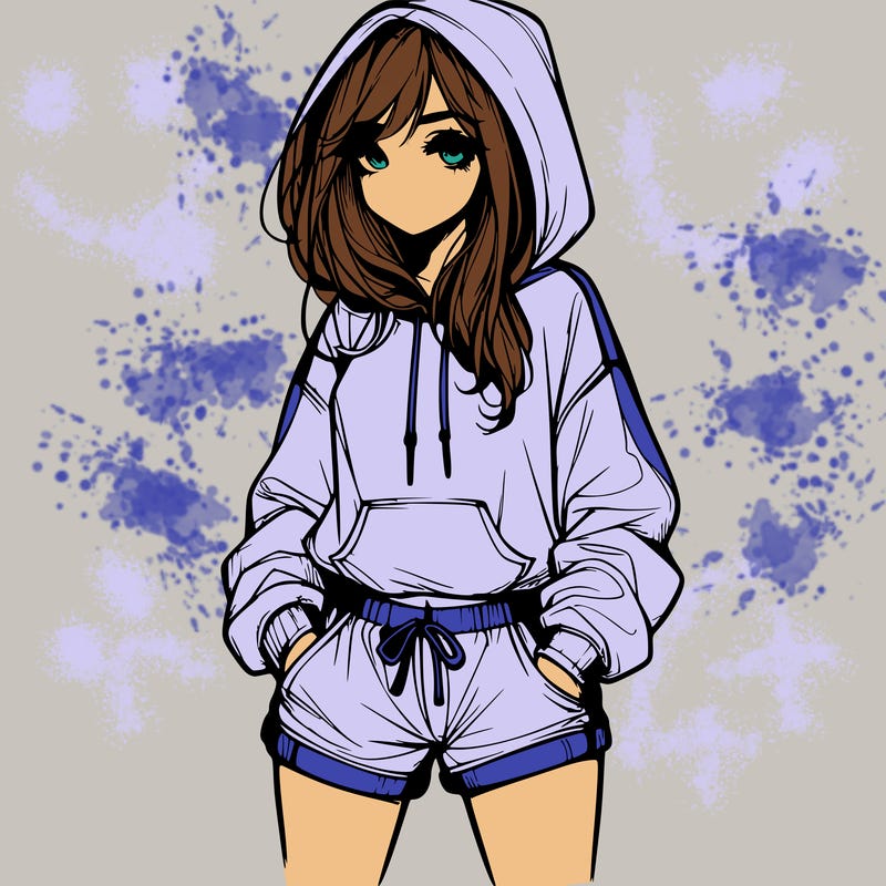 realistic girl in shorts and hoodie