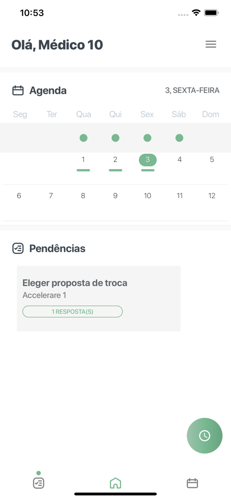 DoctorID App Startbildschirm mit medizinischem Schichtplan und ausstehenden Tauschvorschlägen