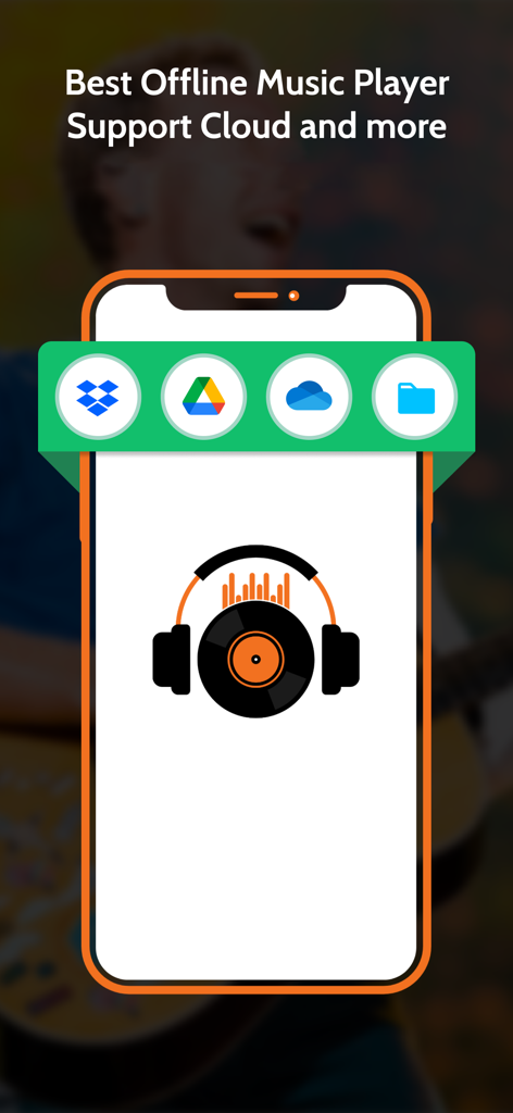 MP3 Player Offline My Music - MP3 player app interface showing cloud storage sync options for offline music playback