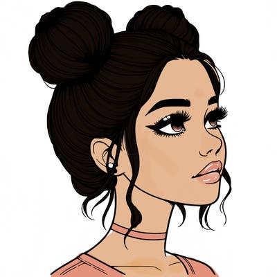 realistic girl with buns on the top of her head