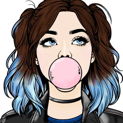 realististic girl blowing bubble -gum