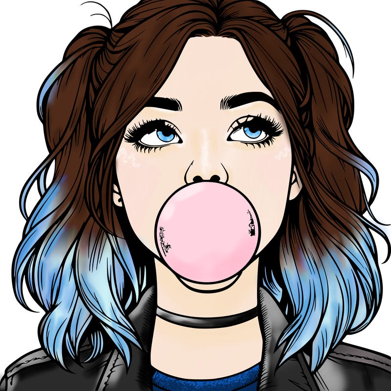 realististic girl blowing bubble -gum