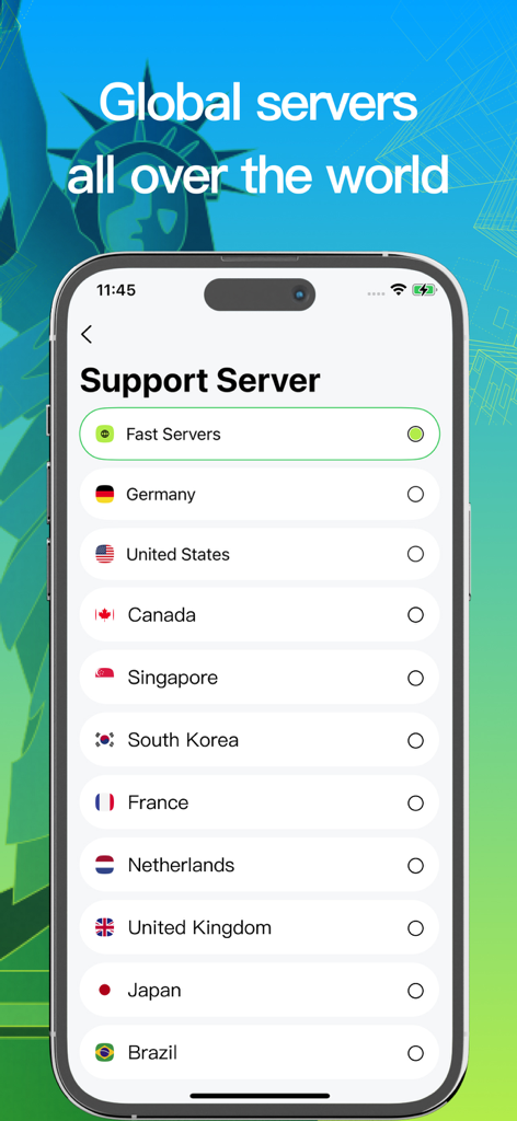 VPN – Black Cat Free VPN ™ - A list of international server locations available in the Black Cat VPN app.