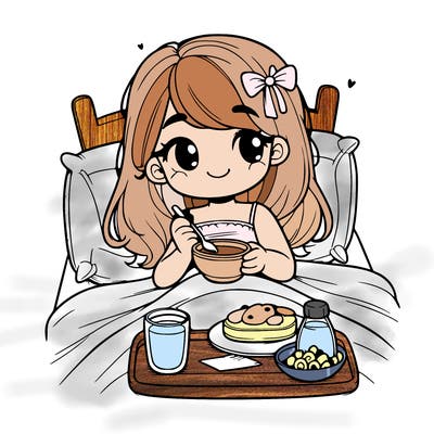 girl enjoying breakfast in bed