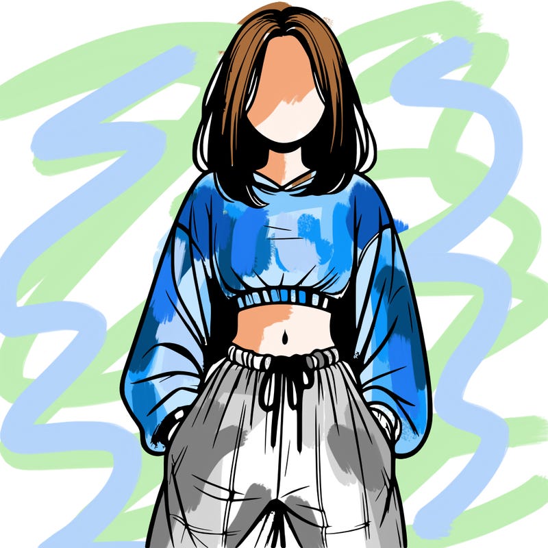 realistic girl faceless with baggy pants and a crop top