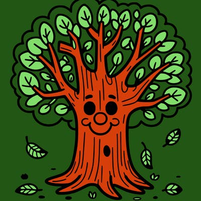 big tree with a face and leaves falling off