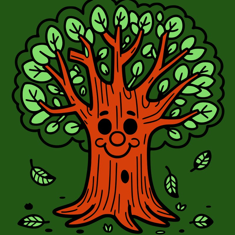 big tree with a face and leaves falling off
