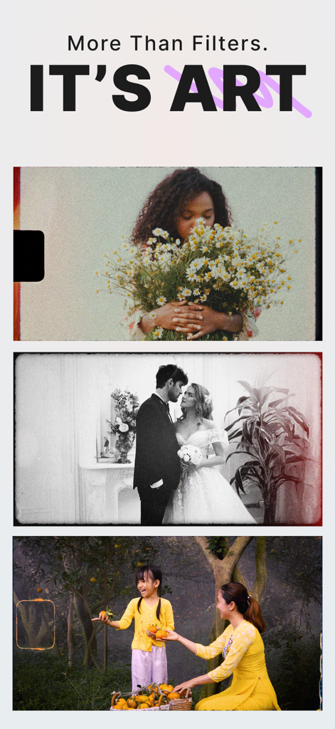 reFilm: Vintage Camera Filters - Showcase of artistic vintage film filters on photos featuring nostalgic grain and authentic colors