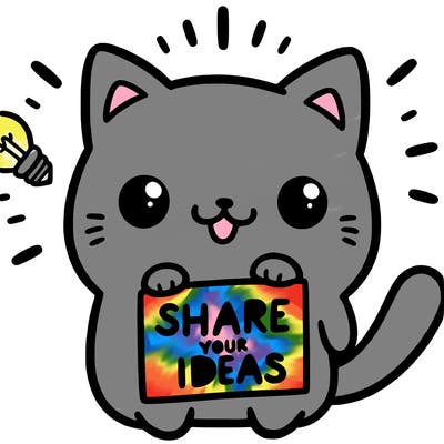 a cute cat saying share your ideas