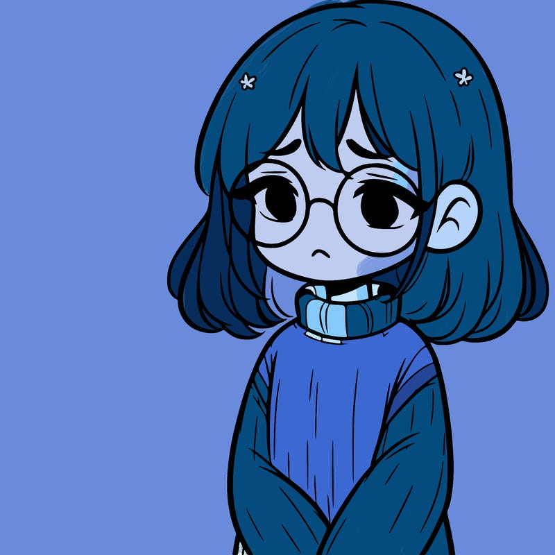 sad girl with glasses in a sweater