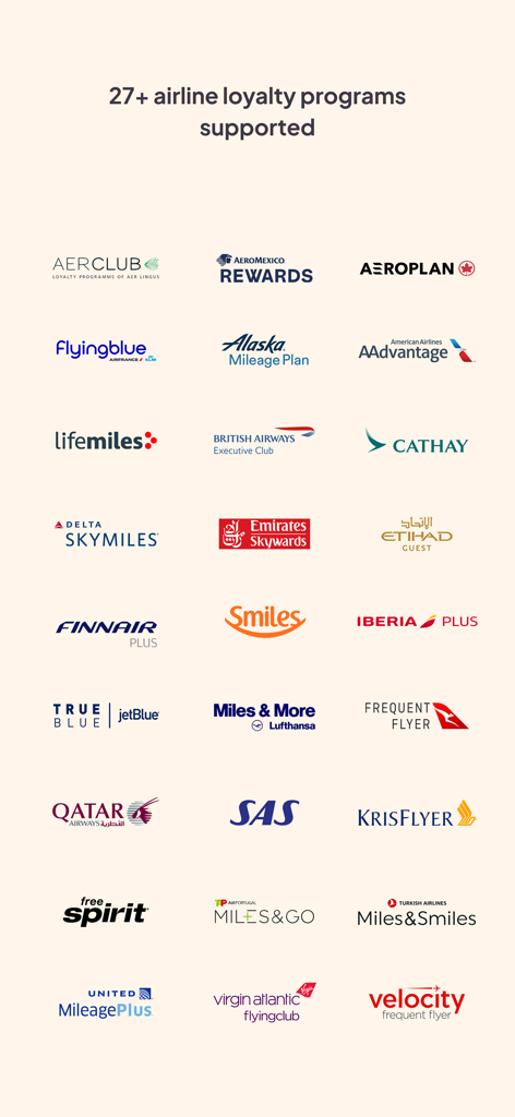 Roame - Award Travel - ユナイテッド、デルタ、エミレーツなど、特典旅行をサポートする27以上の航空会社マイレージプログラムのリスト