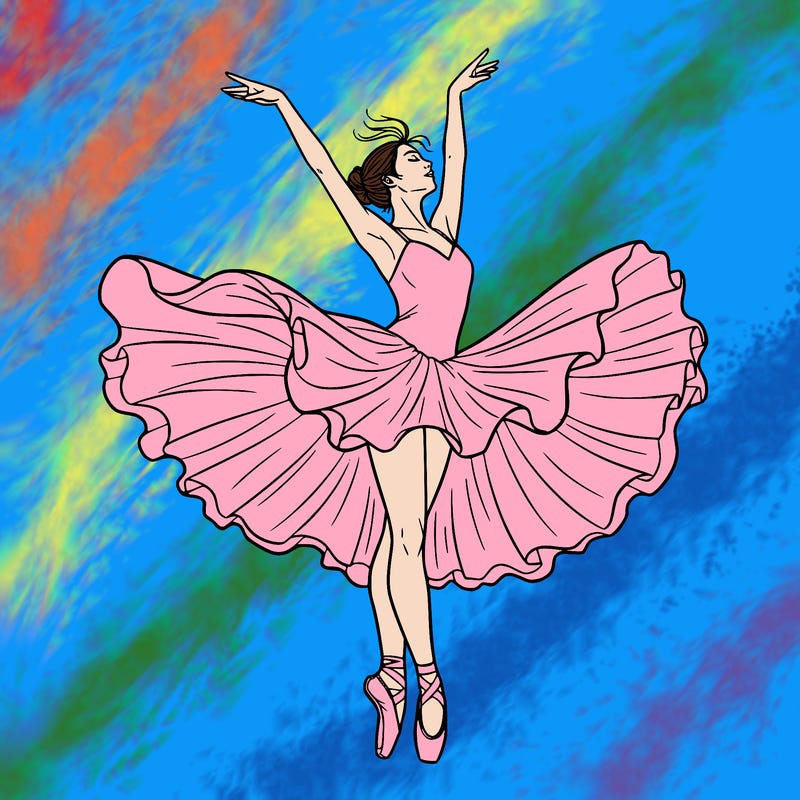 a delicate ballerina with her costume in motion.