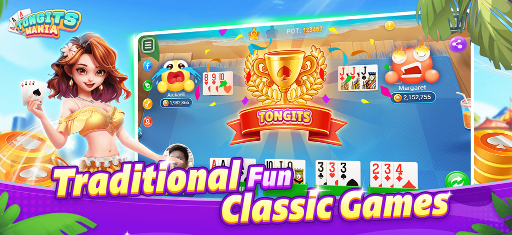 Tongits Mania - A gameplay screenshot of Tongits Mania showing the traditional card game interface with player avatars and strategy elements