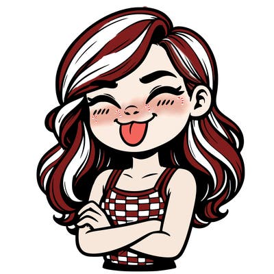 realistic girl crossing her arms and wearing a tank top with her tongue held out she has long hair