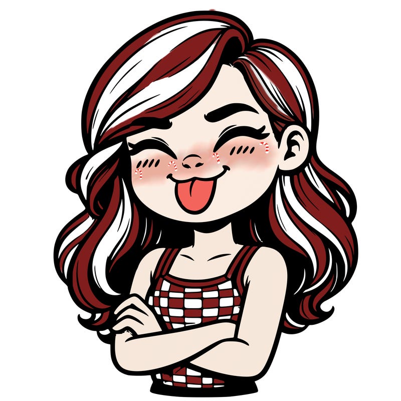 realistic girl crossing her arms and wearing a tank top with her tongue held out she has long hair
