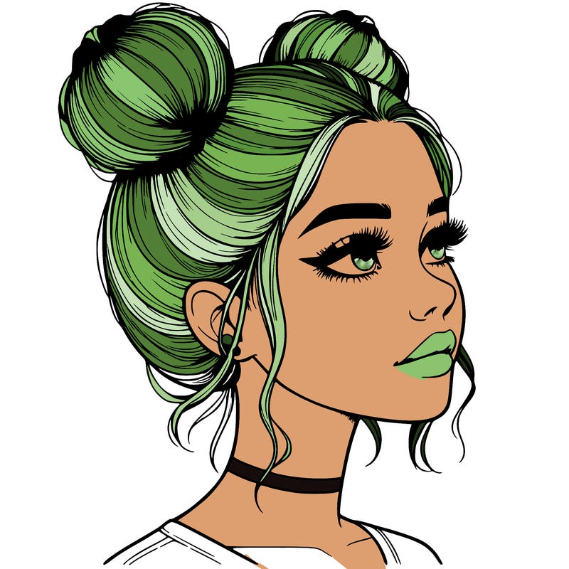realistic girl with buns on the top of her head