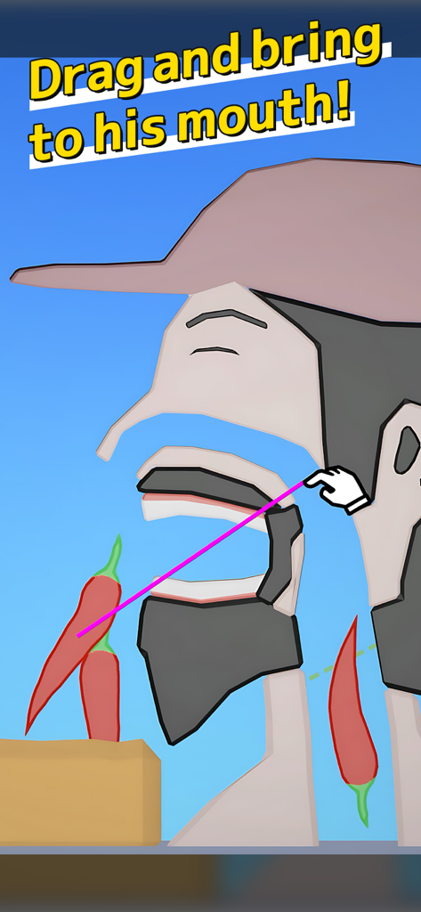 Eating Simulator: Physics Food - Feeding red chili peppers to a character in Eating Simulator Physics Food mobile game