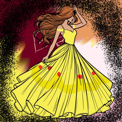 realistic woman with dress flowing in the wind