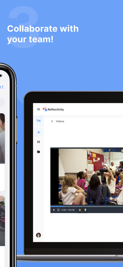 A smartphone and laptop displaying the Reflectivity platform for educator team collaboration