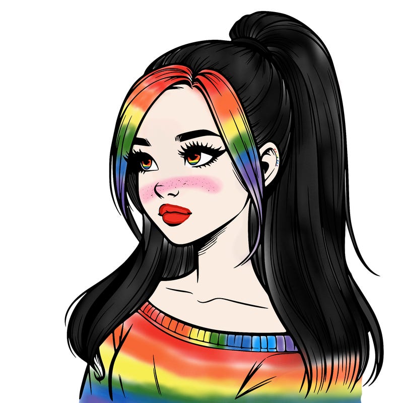 realistic girl with a high ponytail