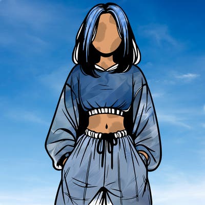 realistic girl faceless with baggy pants and a crop top