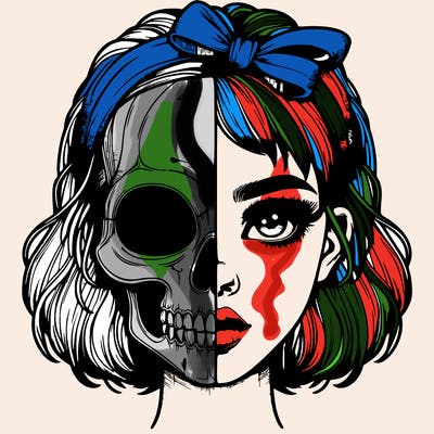 realistic girl with half skull mask