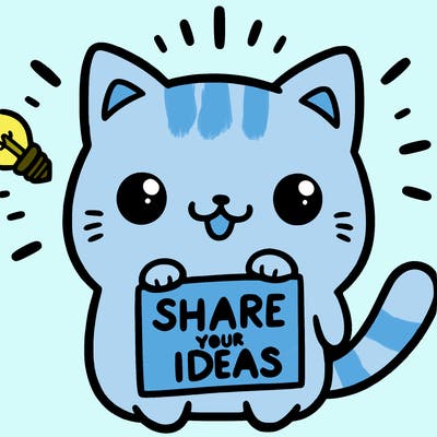 a cute cat saying share your ideas