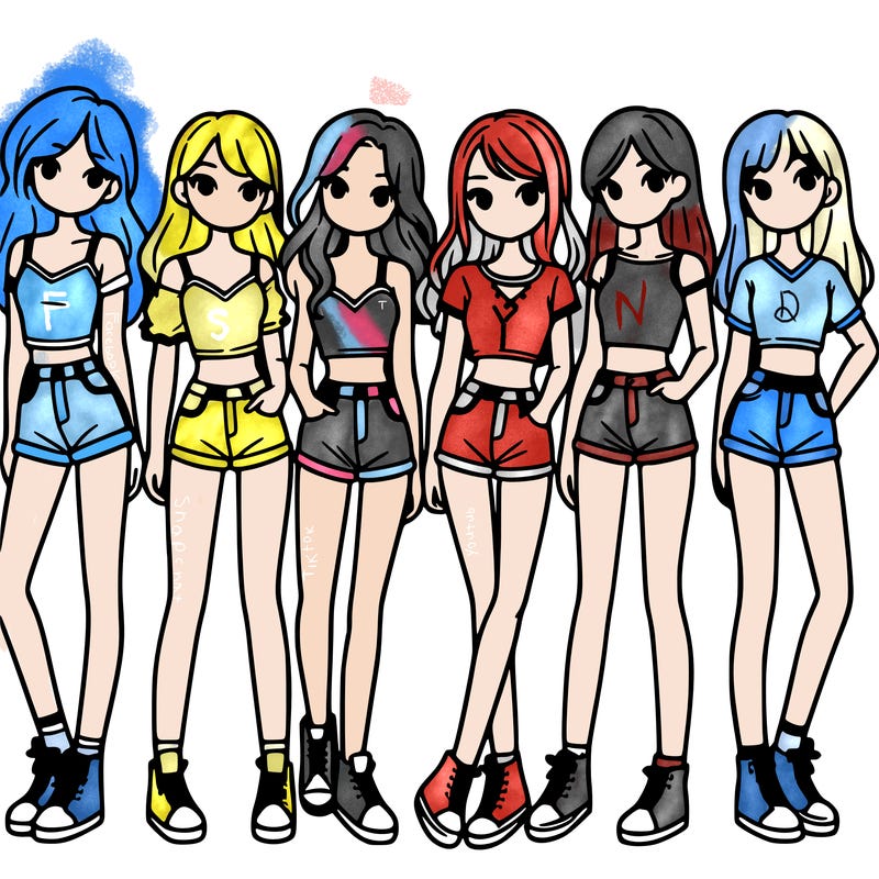 a group of girls wearing crop tops and shorts