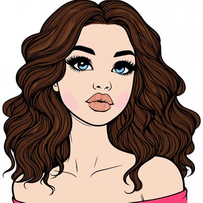 realistic girl with wavy hair and lips